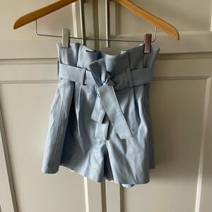 Light blue pleather high waisted shorts with tie